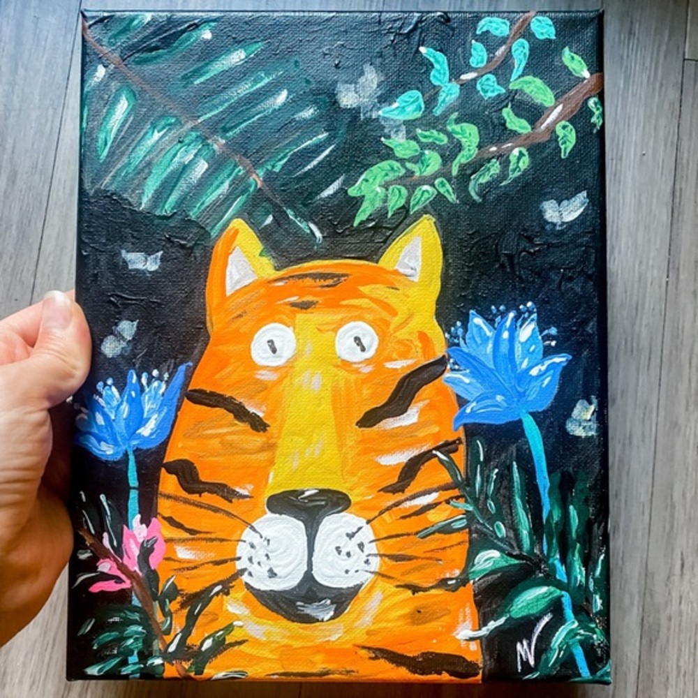 Tiger Painting Wild Original Art Black Canvas Artwork Jungle African Painting - Picture 9 of 12